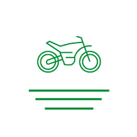 Green outline of a dirt bike with horizontal lines below it, on a black background.