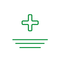 Green medical cross over several horizontal lines, representing health or wellness.