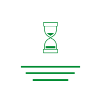 Green hourglass icon over three green lines on a black background.